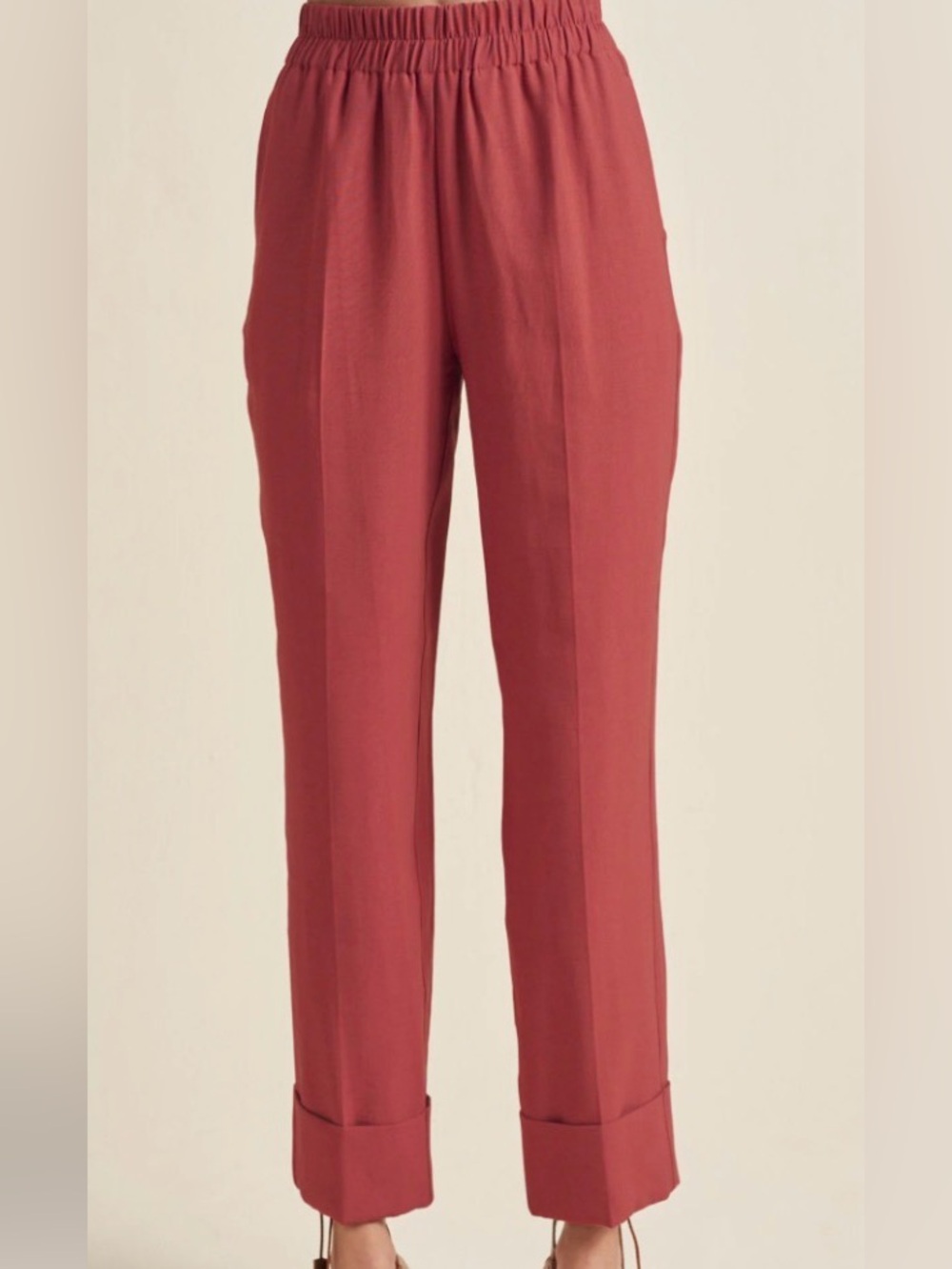 VENUS Women's Rust-Red Tailored Cuffed Trousers